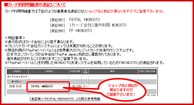 カード利用明細書の表記について